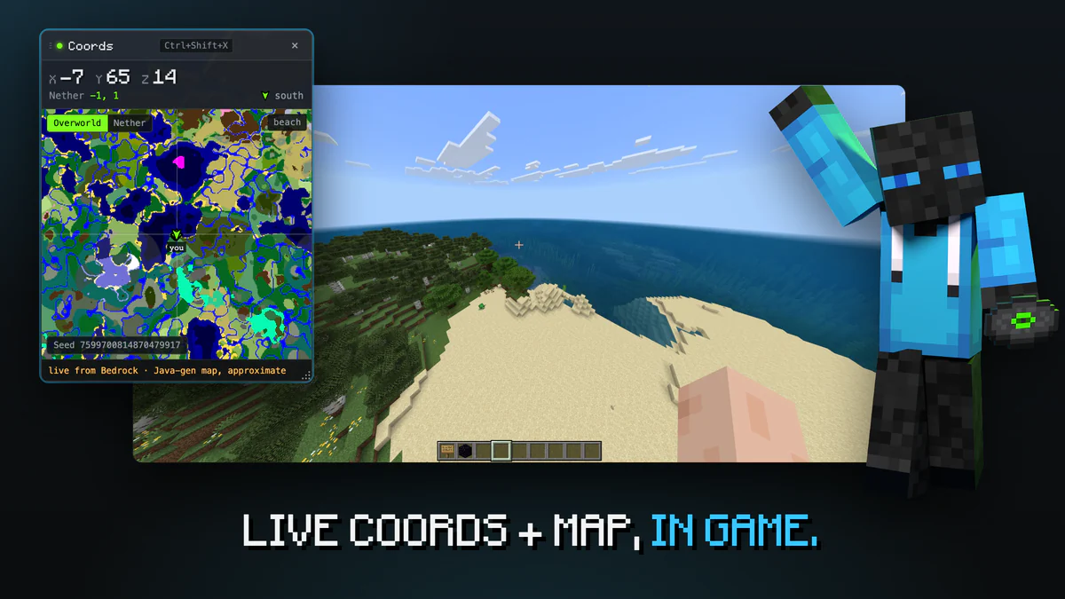 Live coords and map, in game.