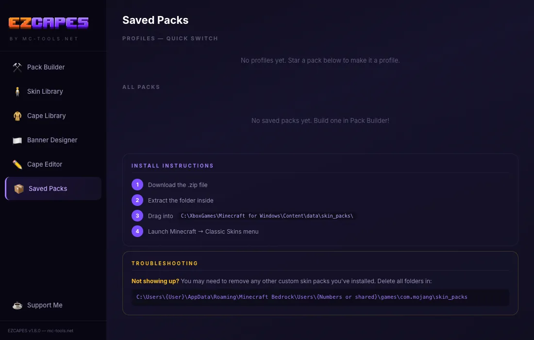 Profiles & Saved Packs